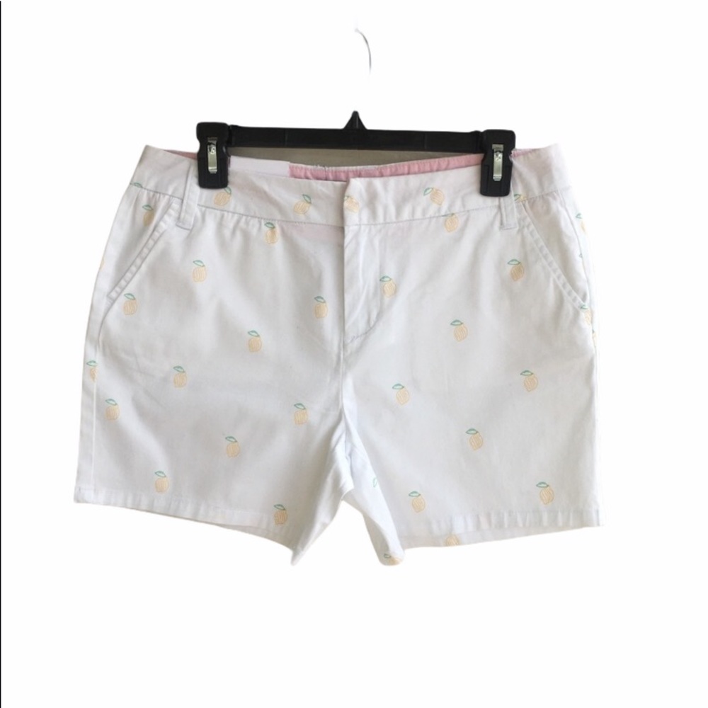 NWT White Yellow Lemon Print Shorts Andrew Marc Size 4 Inseam 5 Inches Pockets